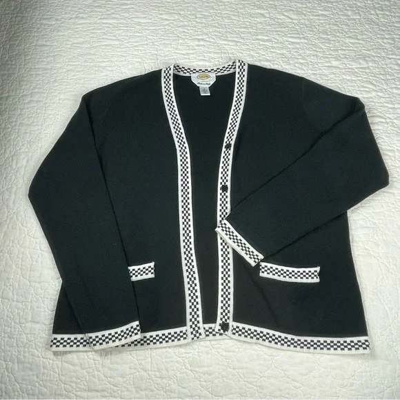 🔥Talbots Made in Italy Black White Checker Cardigan Sweater Set Women Size S - Picture 9 of 15
